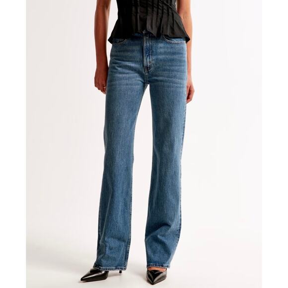 NWT Abercrombie High Rise 90S Relaxed Jean Medium Wash Plus Size 36 Short Petite - Picture 1 of 9